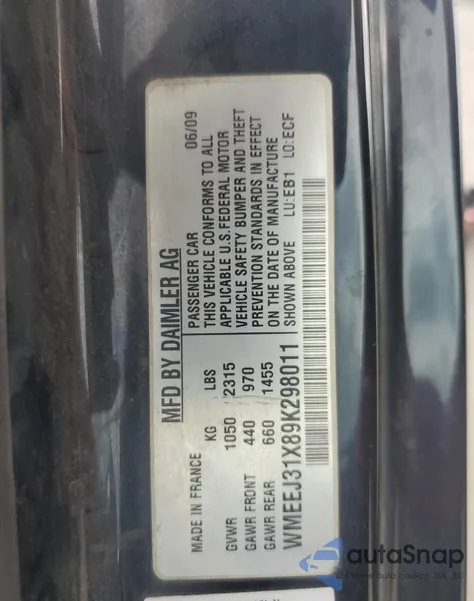 2009 Smart Fortwo Pure z USA, uszkodzony, nr VIN WMEEJ31X89K298011